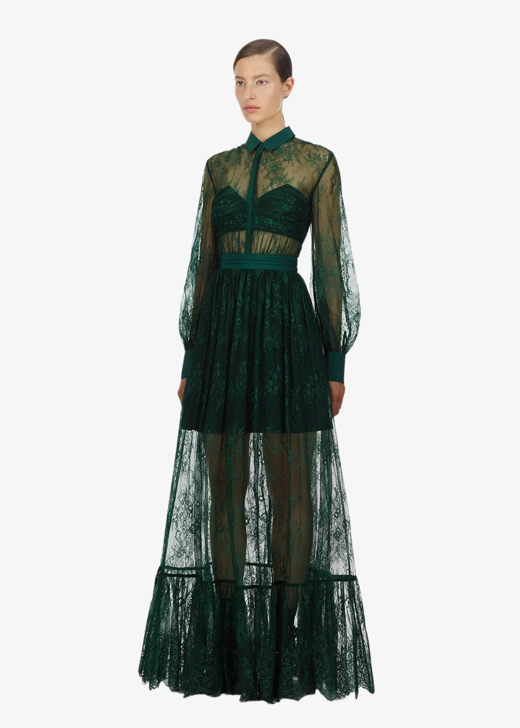 Self-Portrait Floral Fine Lace Gown in Green.jpg