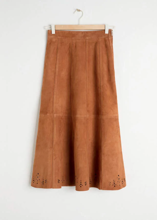 & Other Stories Pleated Suede Midi Skirt