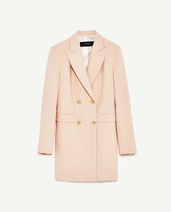Zara Double Breasted Frock Coat in Nude Pink