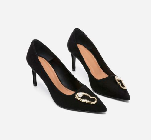 Flattered Charlie Oyster Detail Pumps in Black Suede