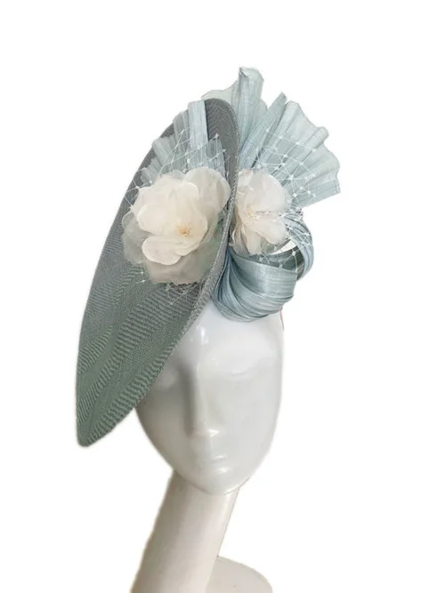 Juliette Botterill Flower Bow Sidesweep Hat in Blue