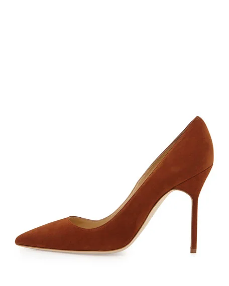 Manolo Blahnik BB Pointy Toe Pumps in Cognac Suede