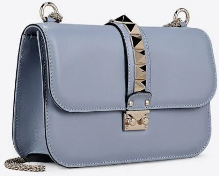 Valentino Small Rockstud Metallic Blue Leather Shoulder Bag - MyDesignerly