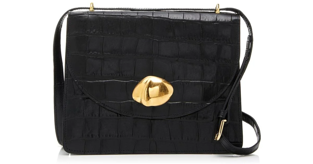 Little Liffner Everyday Croc-Effect Leather Shoulder Bag in Black