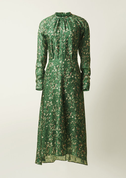 slim fit dress slacks Marc O'Polo - Green & Cream Leaf Print Long Sleeve Dress Sz XL main image 1