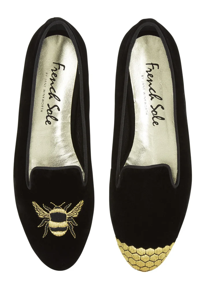 French Sole Hefner Slippers with Bee & Honey Embroidery