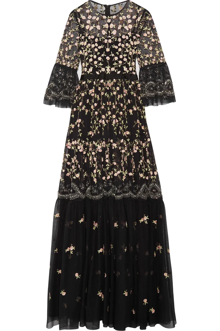 needle and thread black lace dress Celia Long Sleeve Ankle Gown