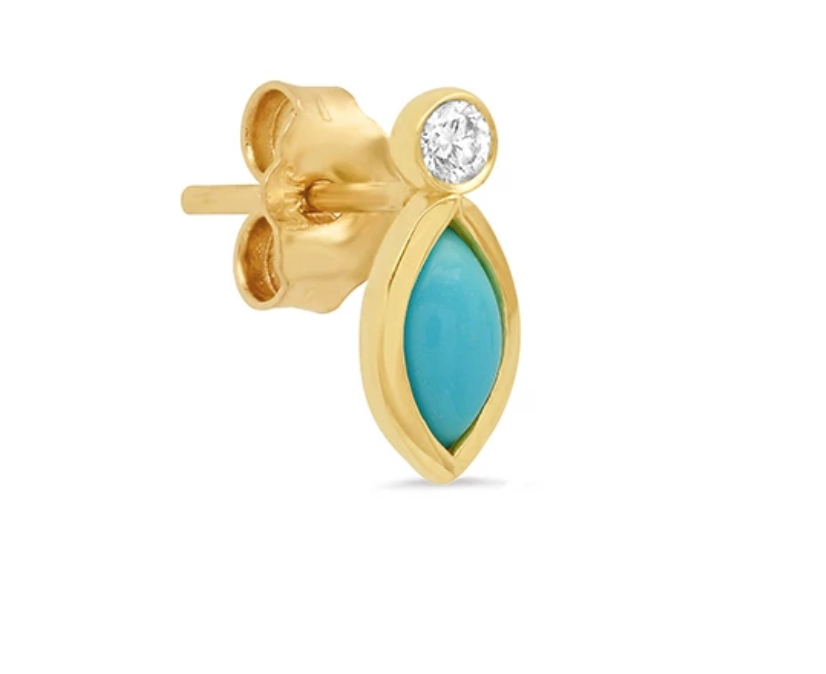 Jennifer Meyer Diamond Bezel with Turquoise Marquise Stud Earrings