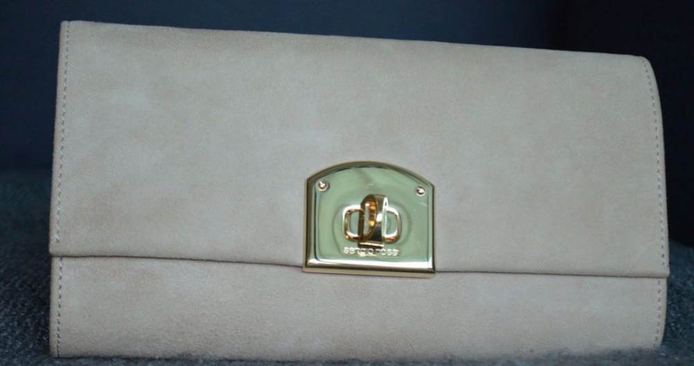Sergio Rossi Flap Clutch in Nude Suede