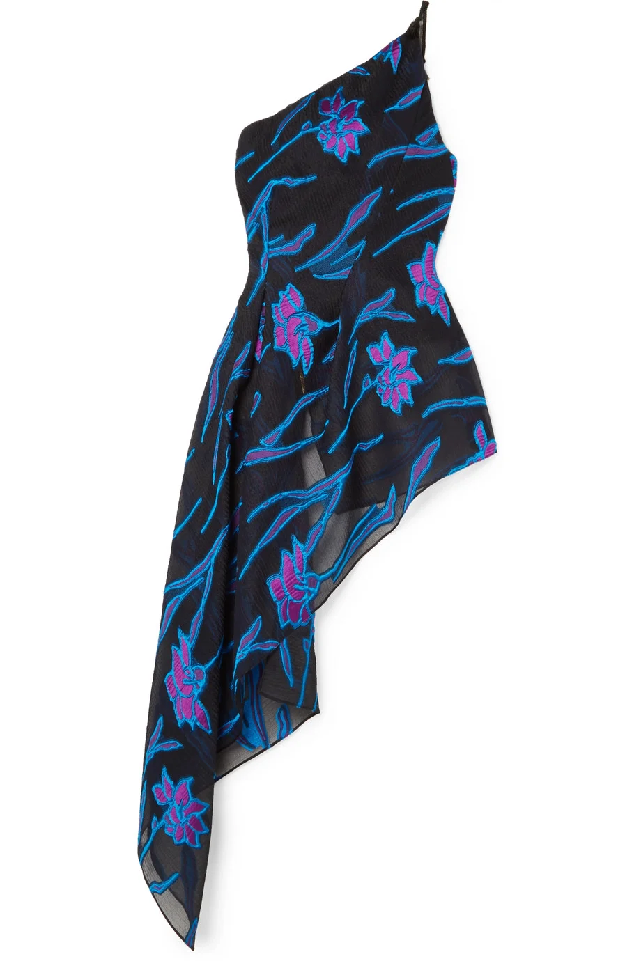 Roland Mouret Roxby One Shoulder Asymmetric Hem Top in Iris Print