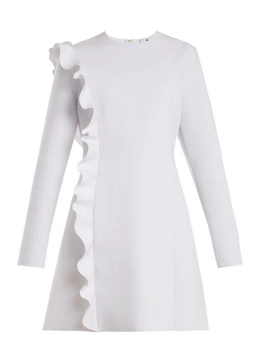 MSGM Asymmetric Ruffle Dress in White