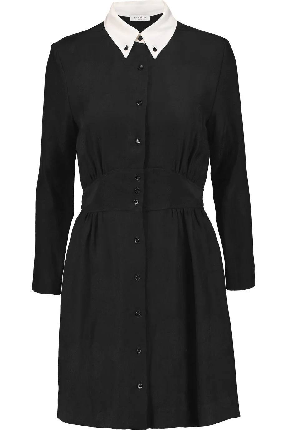 Sandro Rome Embroidered Piqué Mini Dress in Black