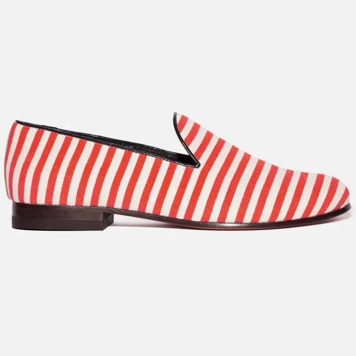 CB Made In Italy Positano Slippers in Striped Turquoise Cotton