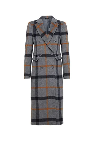 2nd Day Double Breasted Checked Coat in Grey