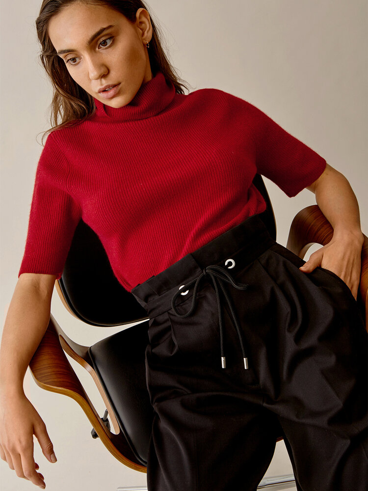 Soft Goat Short Sleeve Turtleneck Top in Red — UFO No More