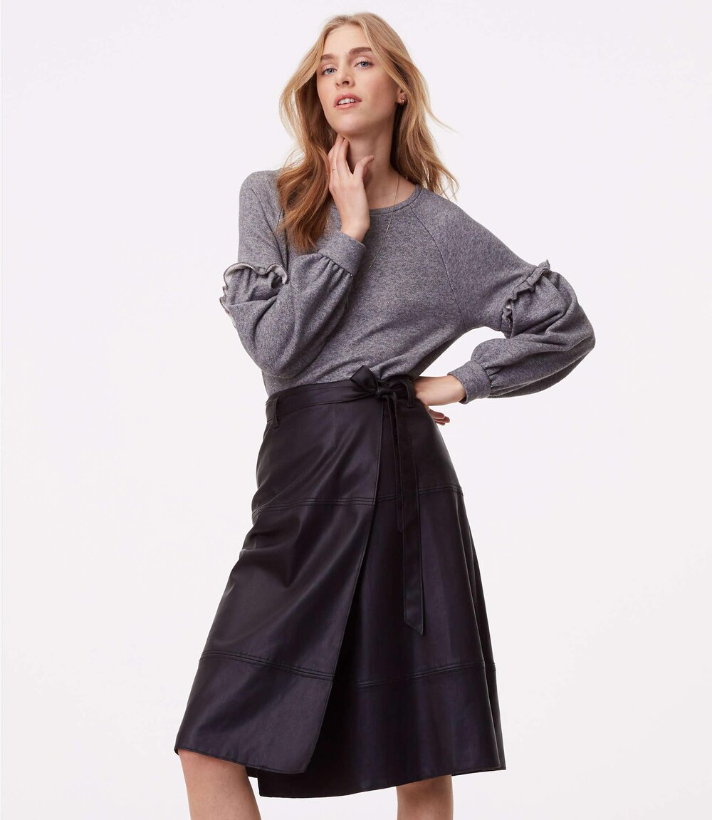 Loft Faux Leather Wrap Skirt in Black — UFO No More