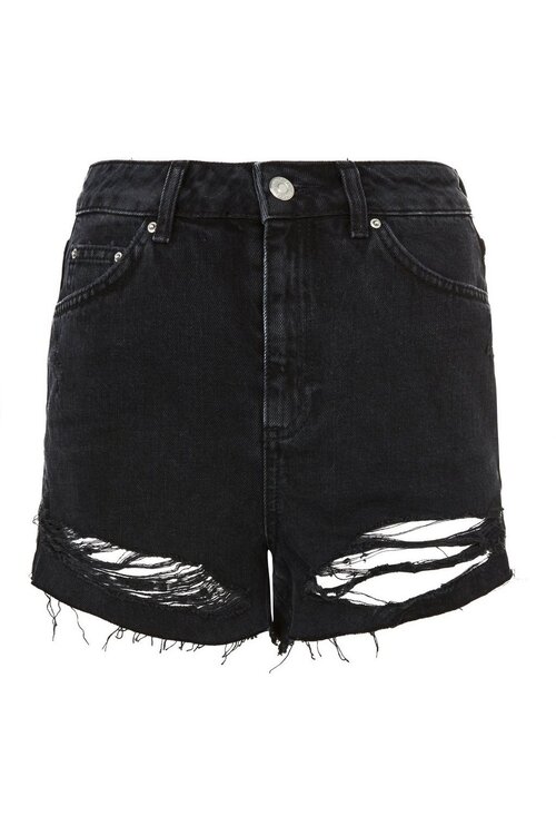 Topshop Mom Authentic Rip High Rise Shorts in Washed Black — UFO No More