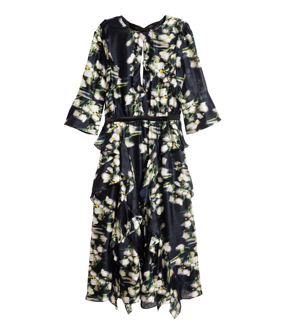 H&M Conscious Collection Patterned Ruffled Silk Dress — UFO No More