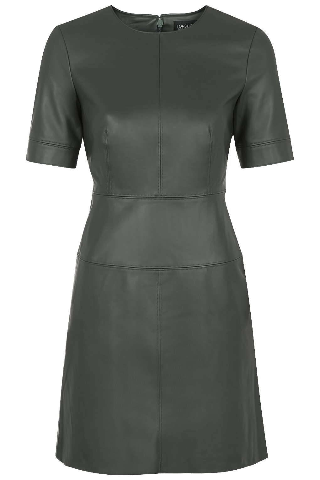 Topshop Faux Leather Shift Dress in Green.jpg