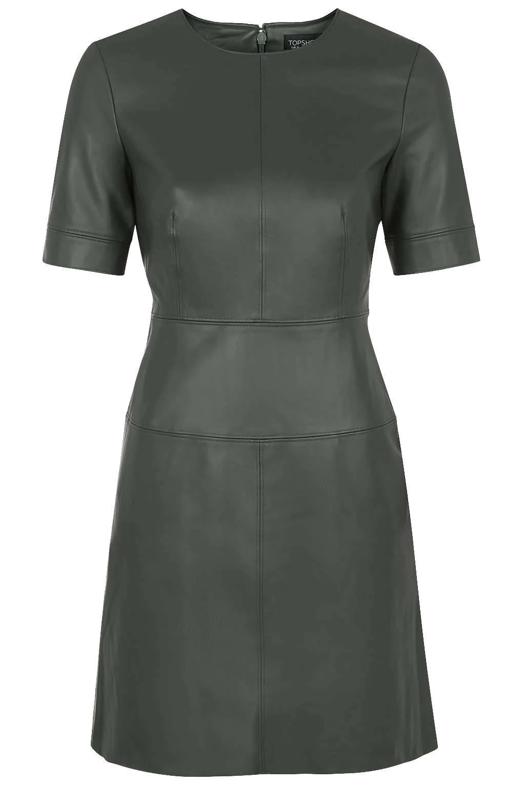 Topshop Faux Leather Shift Dress in Green