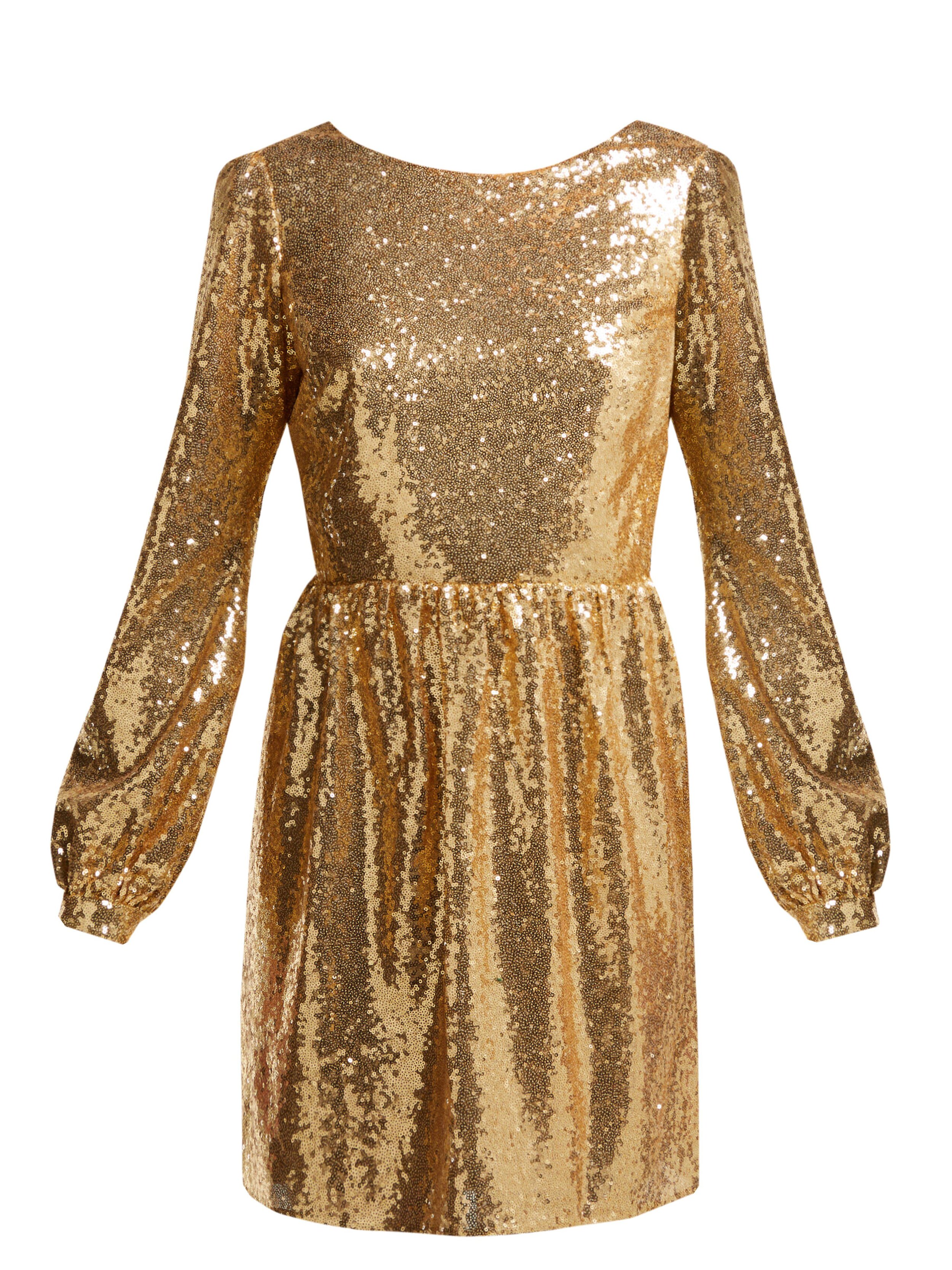 Saloni Camille Sequinned Dress in Gold.jpg
