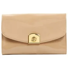 Sergio Rossi Flap Clutch in Nude Patent Leather