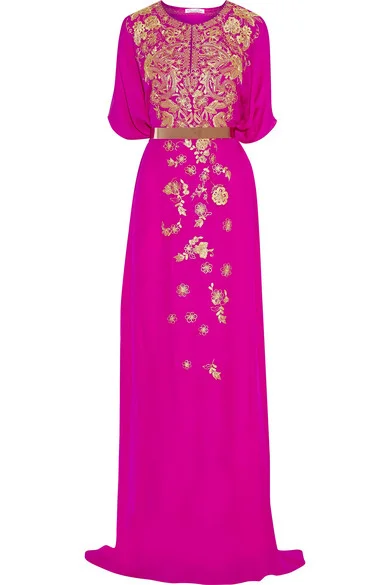 Oscar de la Renta Embroidered Silk Crepe Gown in Magenta