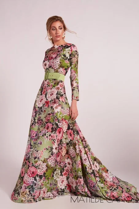 Matilde Cano Floral Belted Gown 