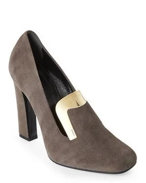 Gucci Metal Front Loafer Pumps in Taupe