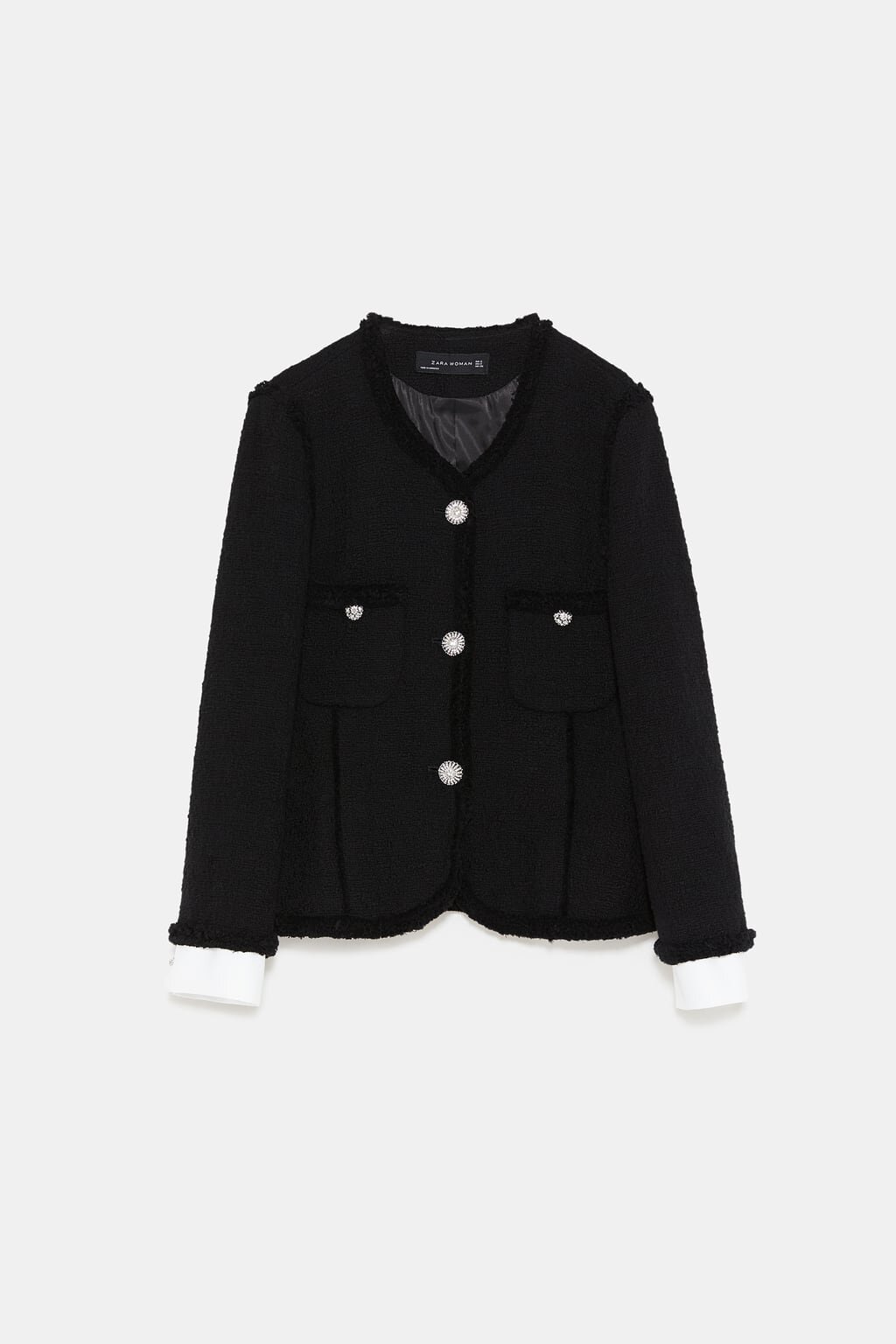 Zara Tweed Blazer with Contrast Cuff in Black.jpg
