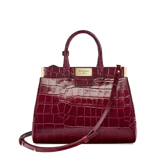 Aspinal of London Small Florence Snap Bag in Bordeaux Croc
