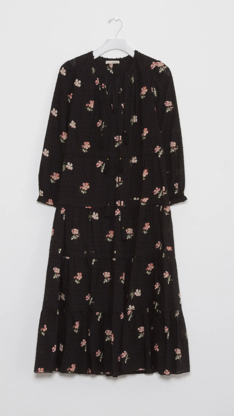 Ulla Johnson Clementine Floral Print Swiss Dot Dress in Black