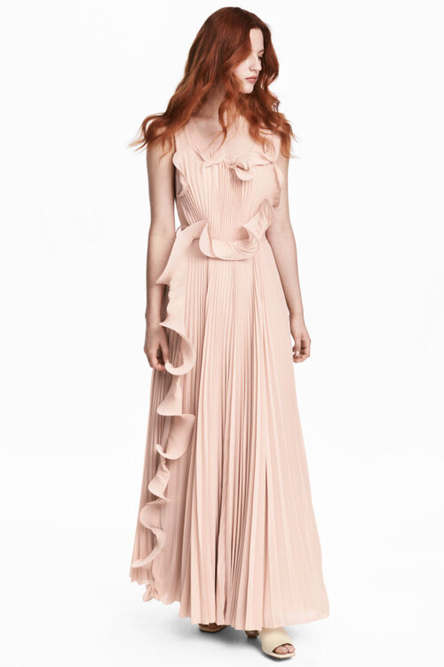 H&m pleated deals long dress