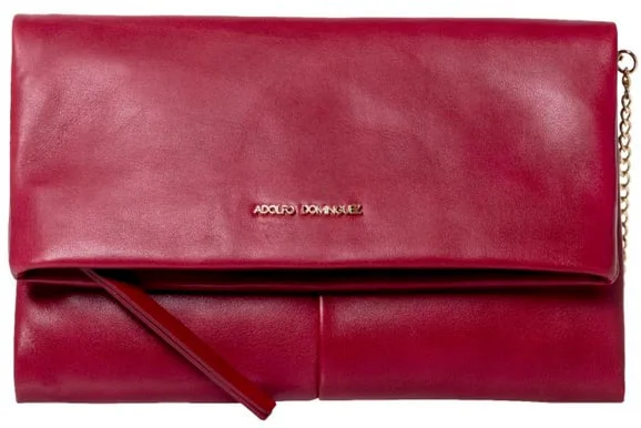 Adolfo Dominguez Fold Over Clutch in Red Leather