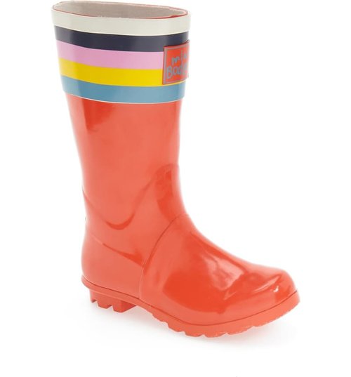 Mini Boden Rainbow Stripe Trim Rain Boots In Orange Ufo No More