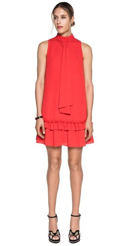 CUE Georgette Ruffle Dress in Red