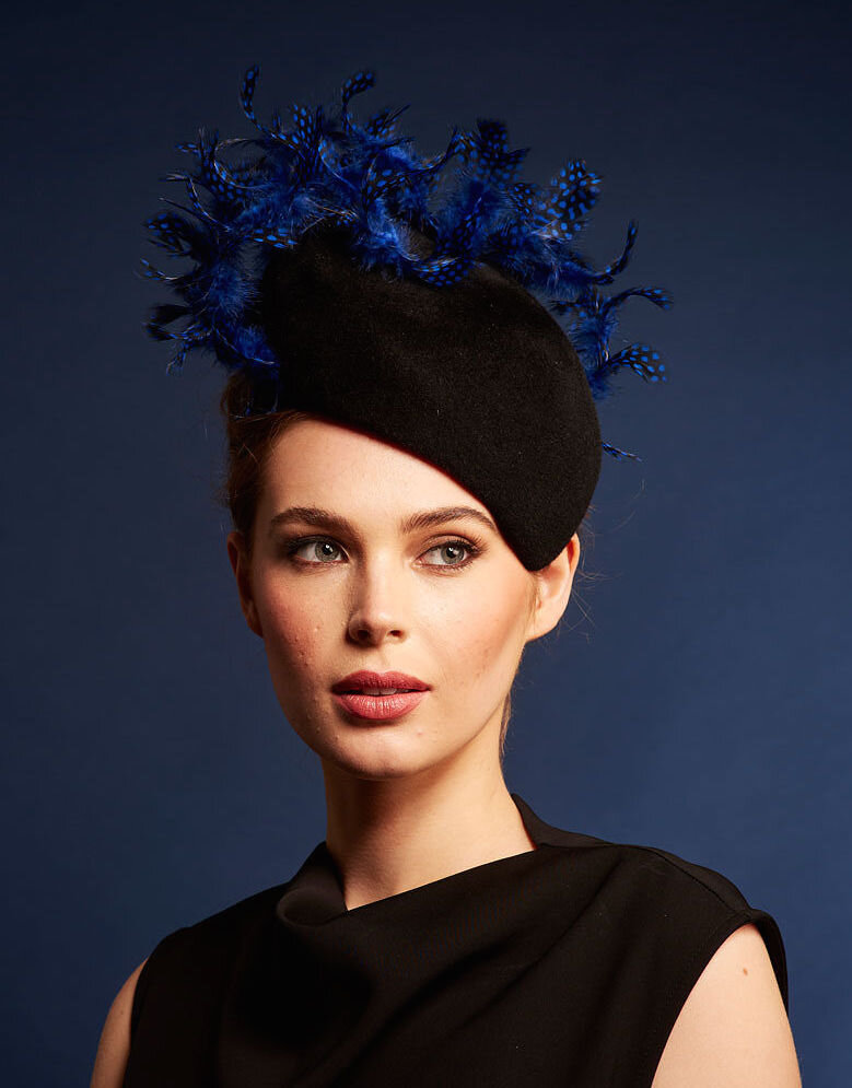 Rosie Olivia Millinery Ludlow Hat in Black and Royal Blue.jpg