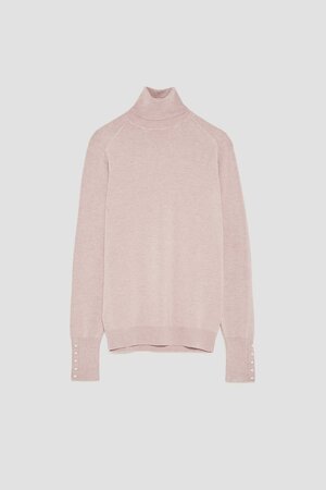 Zara Pearl Buttons Turtleneck Sweater in Pink — UFO No More