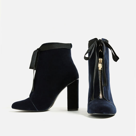 Zara High Heel Velvet Ankle Boots in 