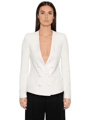 Emporio Armani Double Breasted Collarless Jacket in White
