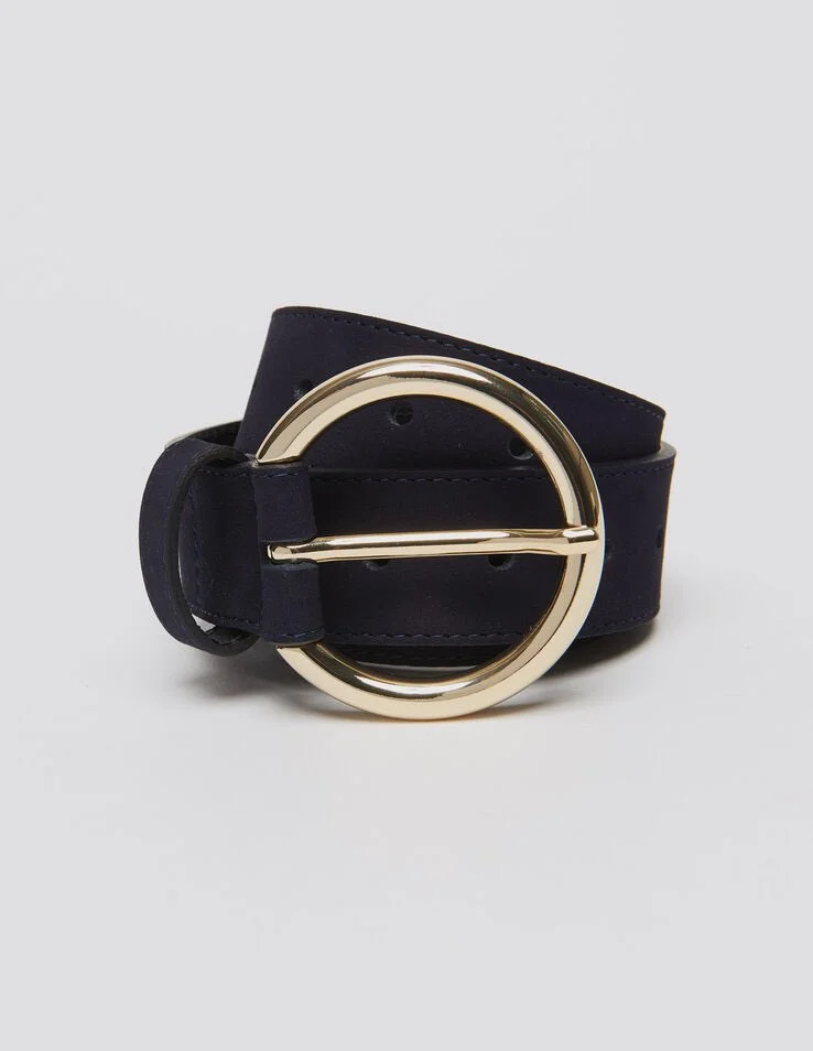 Sandro Split Leather Belt in Navy