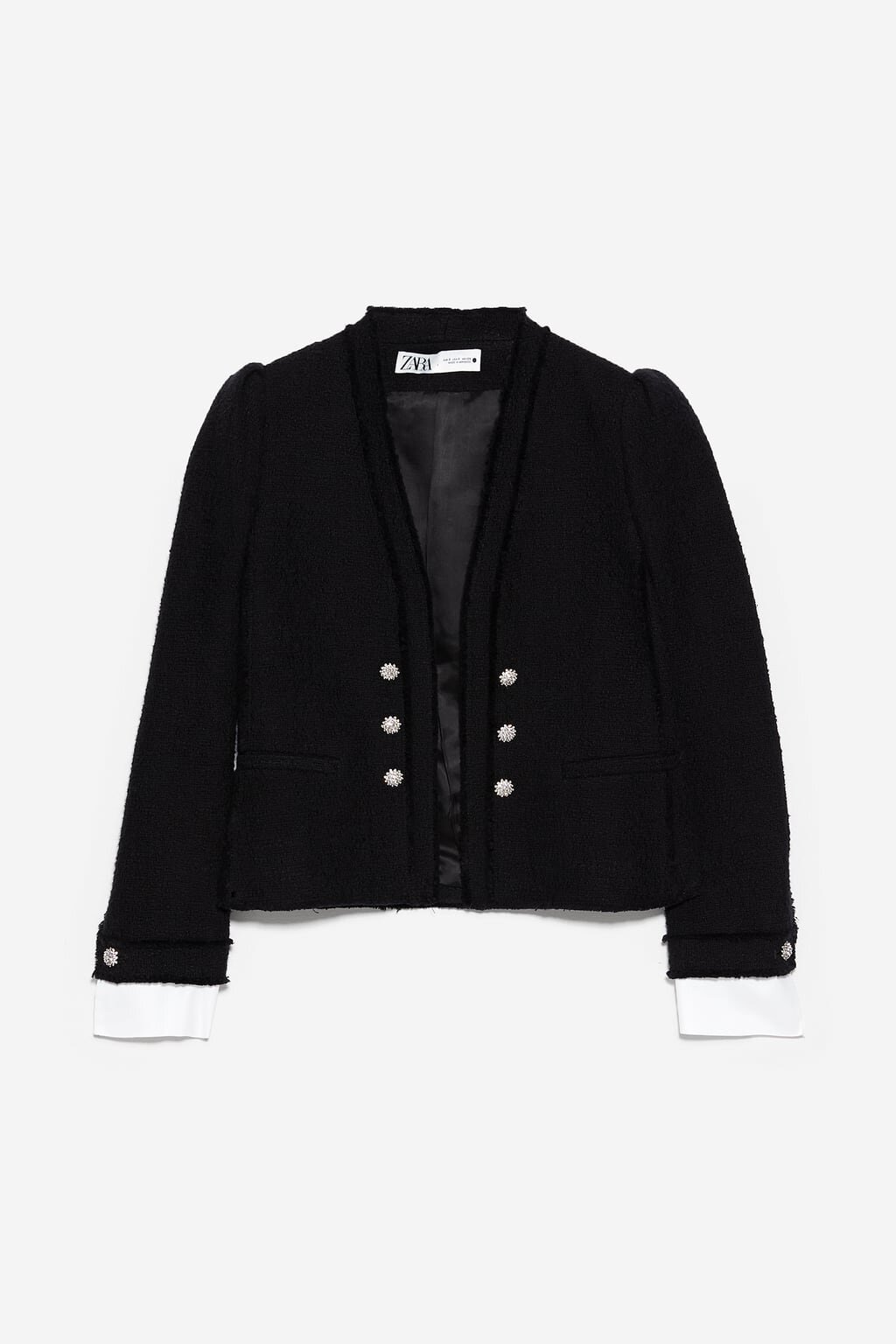 Zara Tweed Jacket with Poplin in Black.jpg