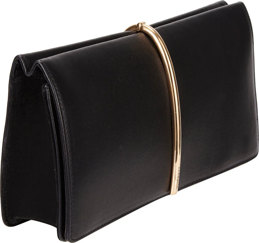 Nina Ricci Arc Clutch in Black Leather