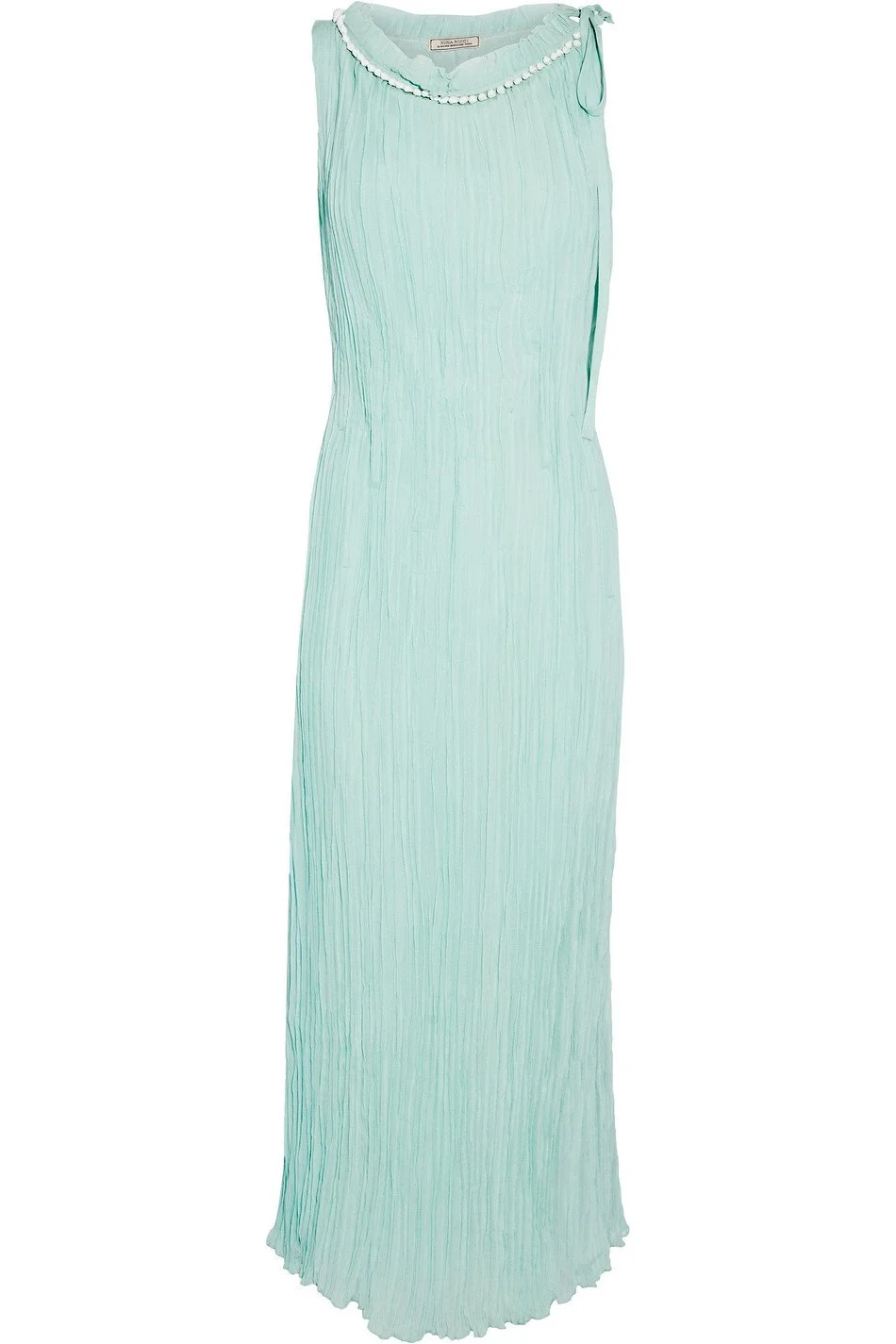 Nina Ricci Shell Embellished Plissée Midi Dress in Mint