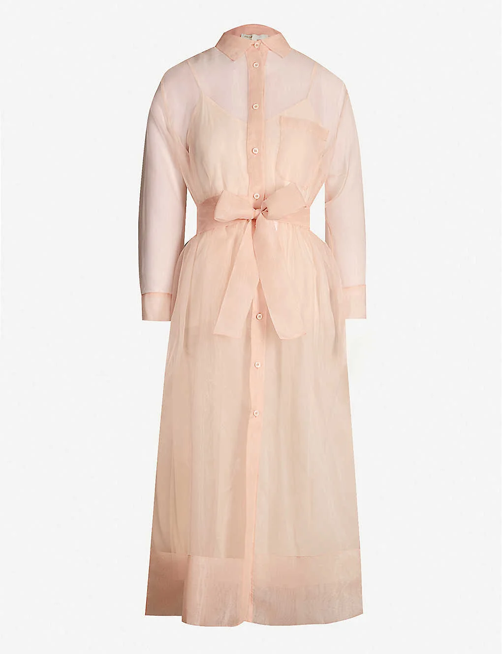 Maje Organza Belted Midi Dress in Pink