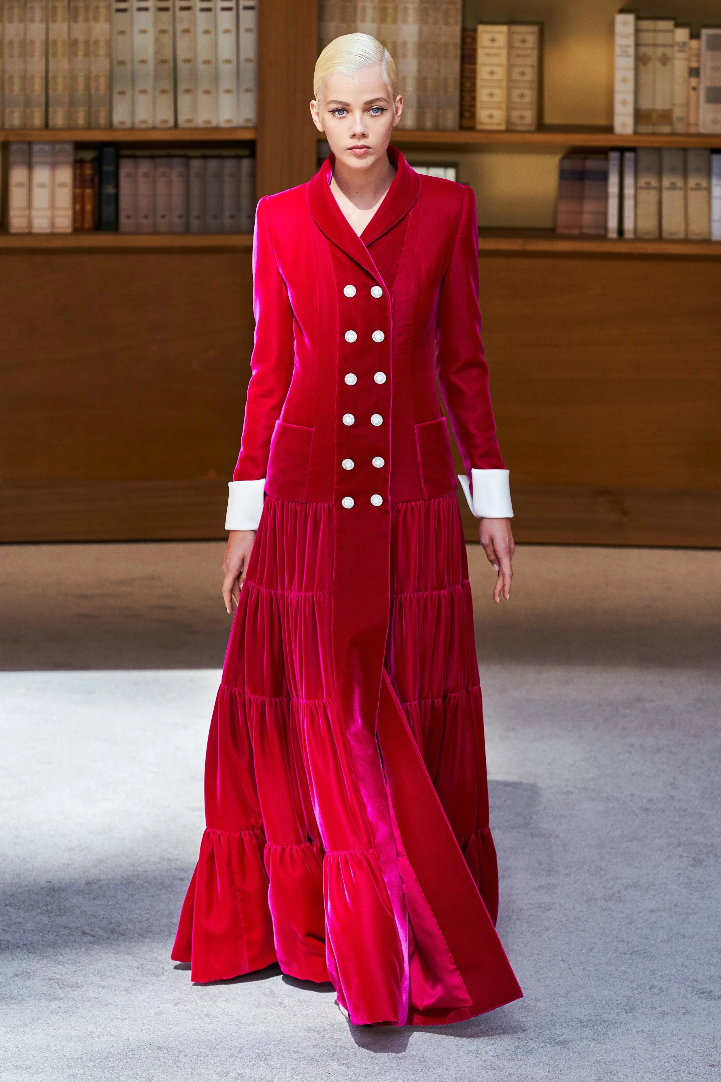 chanel pink velvet dress Chanel Couture Double Breasted Gown in Pink Velvet — UFO No More