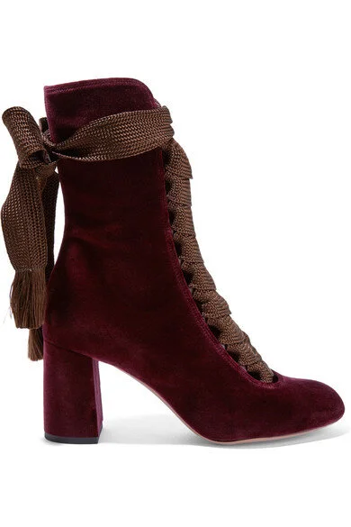 Chloé Harper Ankle Boots in Burgundy Velvet