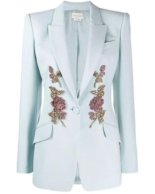 Alexander Mcqueen Crystal Embroidered Jacket in Cloud Blue