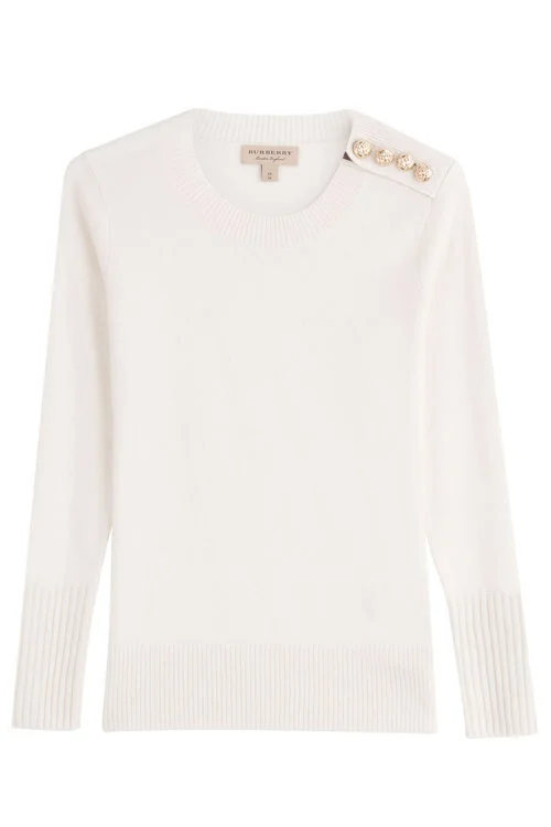 Burberry Cashmere Pullover With Gilded Buttons in White