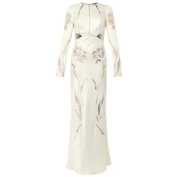 Alexander McQueen Floral-Embroidered Satin Gown